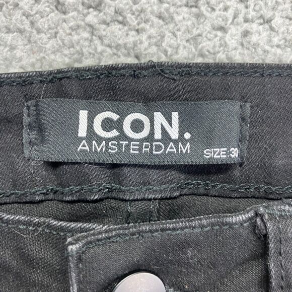 Mens Icon Amsterdam Jeans Black Denim Skinny Slim Fit Straight Leg W30 x L30 - Picture 3 of 7